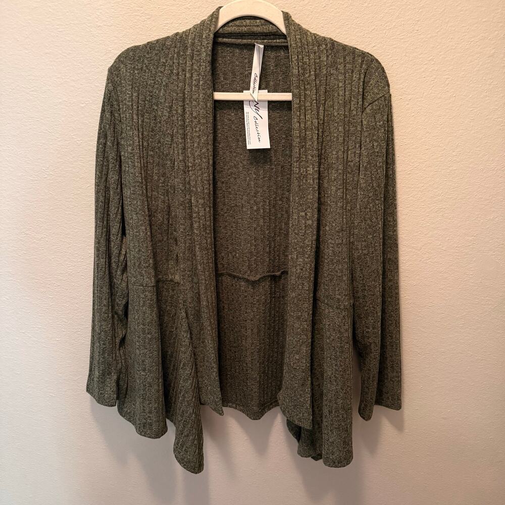 NWT NY Collection Waterfall Cardigan | green | Draped Open Front